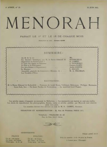 Menorah : L’Illustration Juive Vol.04 N°12 (15 juin 1925)